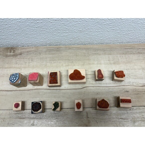 Mixed Brands Set Of 12 Wood Mounted Rubber Stamps - Picture 2 of 3